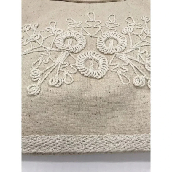 Handmade Canvas Clutch Purse‎ Embroidered Bamboo Handles Tote Bag Boho Cottage - Picture 7 of 14